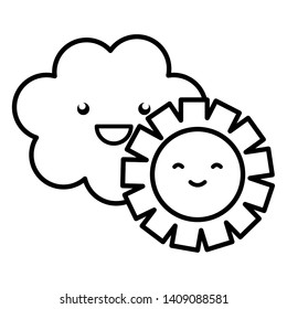 cute summer sun and clouds kawaii characters