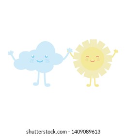 cute summer sun and clouds kawaii characters