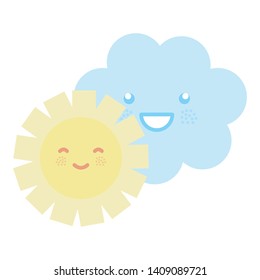 cute summer sun and clouds kawaii characters