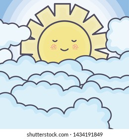 cute summer sun and clouds kawaii characters