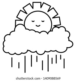 cute summer sun and rainy cloud kawaii characters