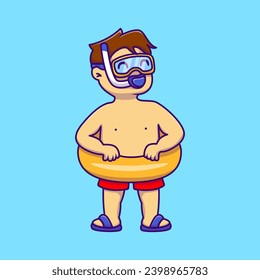 Cute Summer Swimmer Boy Cartoon Vector Icons Illustration. Flat Cartoon Concept. Suitable for any creative project.