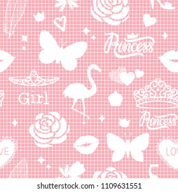 Cute summer symbols modern seamless fashion design pattern for girls. Vector illustration