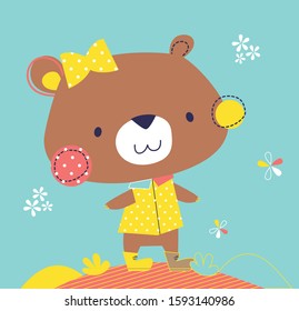 cute summer teddy bear.t-shirt, kids wear,textile design,celebration card/ greeting card, invitation card