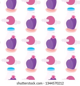 Cute summer theme cactus. Pretty and bright colors. vector seamless pattern in flat style of cactus.
