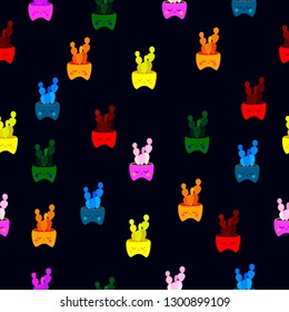 Cute summer themes seamless pattern with cacti. Beautiful bright colors. various cacti and succulents. Fashionable tone. illustration of indoor plants. Vector graphics