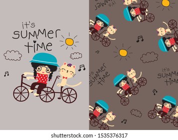 cute summer time with pattern vector set