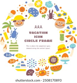 cute summer vacation icon illustration circle frame