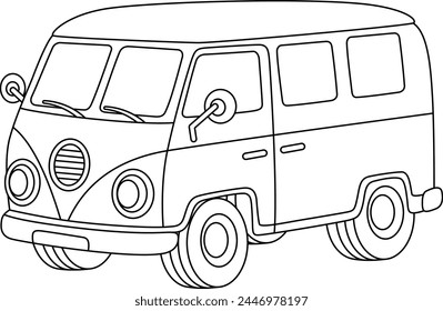 Cute Summer Van Isolated coloring page for kids, vector printable worksheets for preschool. 