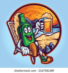 Cute Summer Vintage Beer Bottle Vector Illustrations For Your Work Logo, Merchandise T-shirt, Stickers And Label Designs, Poster, Greeting Cards Advertising Business Company Or Brands