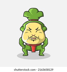 Cute sumo cabbage character illustration. Simple plant cartoon vector design. Isolated with soft background.
