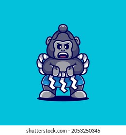 cute sumo gorilla illustration, suitable for t-shirt or mascot design