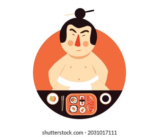 cute sumo having sushi for meal 