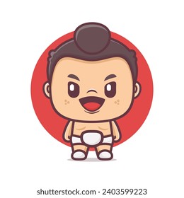 cute sumo man cartoon illustration. vector with outline style