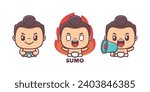 cute sumo man cartoon mascot. vector illustration with outline style