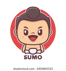 cute sumo man cartoon mascot. vector illustration with outline style