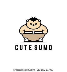 Cute sumo mascot character cartoon icon logo illustration. Design isolated flat cartoon style. Japanese wrestling cartoon