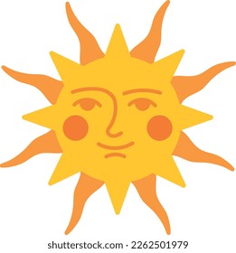 Cute sun in boho style. Retro face character