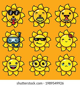 cute sun bundle set with summer concept