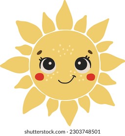 Cute sun cartoon character, Happy sun vector, Summer sunshine with eyes, Sun isolated vector, cute baby illustration