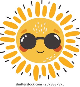 Cute sun cartoon character, Happy sun vector, Summer sunshine with eyes, Sun isolated vector, cute