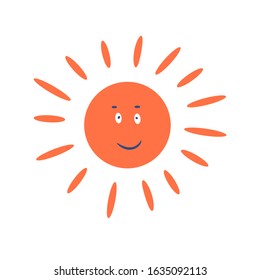 Cute Sun cartoon character smiling clip art vector. Orange cheerful sun illustration isolated on white.