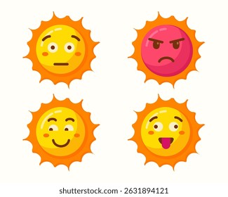 Cute sun cartoon with different expressions isolated collection