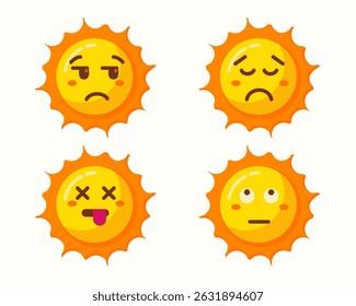 Dibujos animados lindos del sol con diversas expresiones fijadas colección