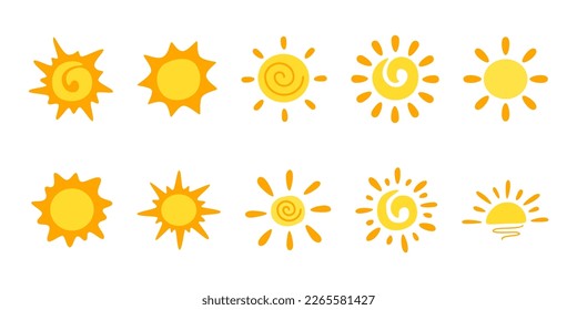 Cute Sun Cartoon Illustration Set