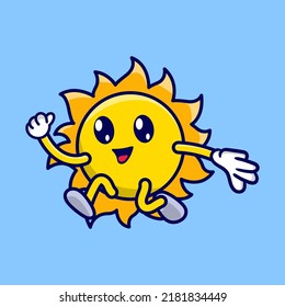 Cute Sun Cartoon Jumping In The Sky