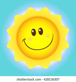 Cute Sun Cartoon Mascot Character Simple Flat Design. Vector Illustration With Background