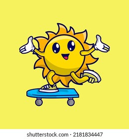 Cute Sun Cartoon Playing Skateboard