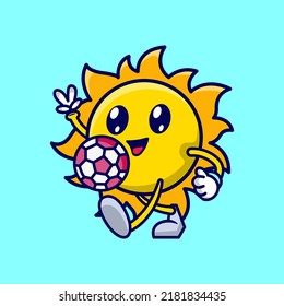 Cute Sun Cartoon Playing Soccer