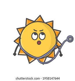 Caracteres de Sol Cuto Dibujo plano Dibujo de plantilla de vectores Emoticon Ilustración de diseño