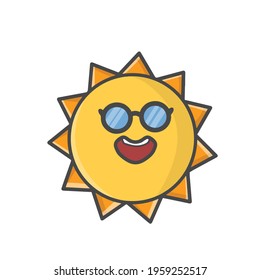 Cute Sun Character Flat Cartoon Emoticon Vector Template Design Illustration