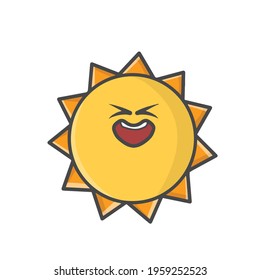 Cute Sun Character Flat Cartoon Emoticon Vector Template Design Illustration