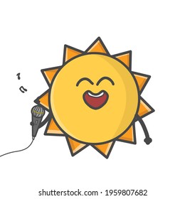 Cute Sun Character Flat Cartoon Emoticon Vector Template Design Illustration