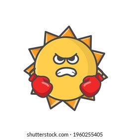 Cute Sun Character Flat Cartoon Emoticon Vector Template Design Illustration
