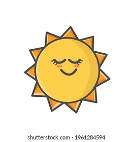 Cute Sun Character Flat Cartoon Emoticon Vector Template Design Illustration