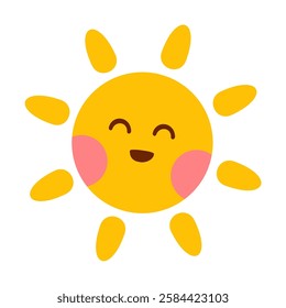 Cute sun character with happy smile. Flat cartoon illustration