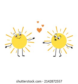 Cute Sun Character With Love Emotions, Happy Face, Smile, Arms And Legs. Person With Happy Expression And Pose. Vector Flat Illustration