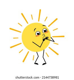 Cute Sun Character With Love Emotions, Happy Face, Smile, Arms And Legs. Person With Happy Expression And Pose. Vector Flat Illustration