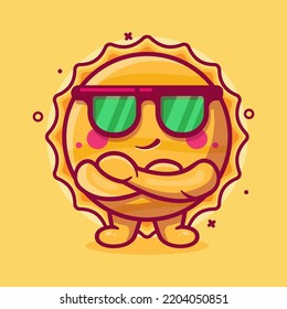 cute sun character mascot with cool expression isolated cartoon in flat style design