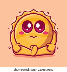 cute sun character mascot with sad expression isolated cartoon in flat style design