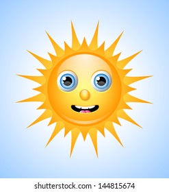Cute Sun character on light blue sky