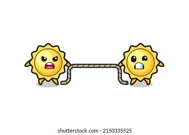 cute sun character is playing tug of war game , cute design