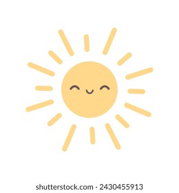 Lindo personaje de Sun. Cara soleada sonriente. Ilustración vectorial en estilo plano