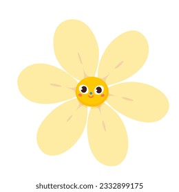 Cute sun character vector illustration. Cartoon isolated funny happy yellow face with smile and sunshine of heart, childish emoji with positive sunny emotion and summer joy.