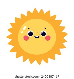 Cute sun character vector illustration isolated on white background