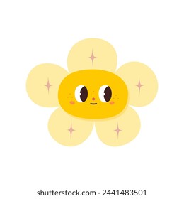 Cute sun character vector illustration. Cartoon isolated funny happy yellow face with smile and sunshine of heart, childish emoji with positive sunny emotion and summer joy.